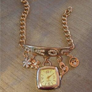 NWT Gold Rhinestone Love Quartz Watch Bracelet